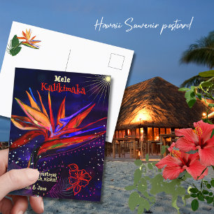 Postal Festiva Pájaro del Paraíso Mele Kalikimaka Vacaciones Hawa