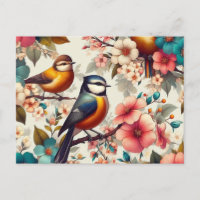 Pájaro lindo con fisura de flores en una costura d