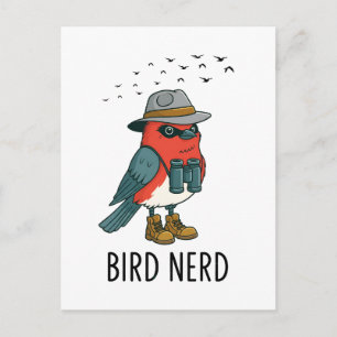 Postal Festiva Pájaro Nerd Funny Bird Mirando Aves Aves Lover