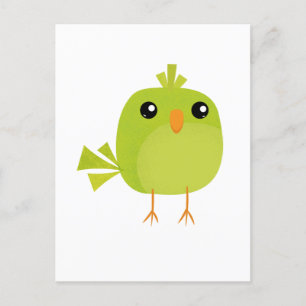 Postal Festiva Pájaro Verde Dibujos Animados