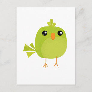 Postal Festiva Pájaro Verde Dibujos Animados  