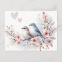 Pájaros de Amor Romántico Rama de Flor de Cerezo