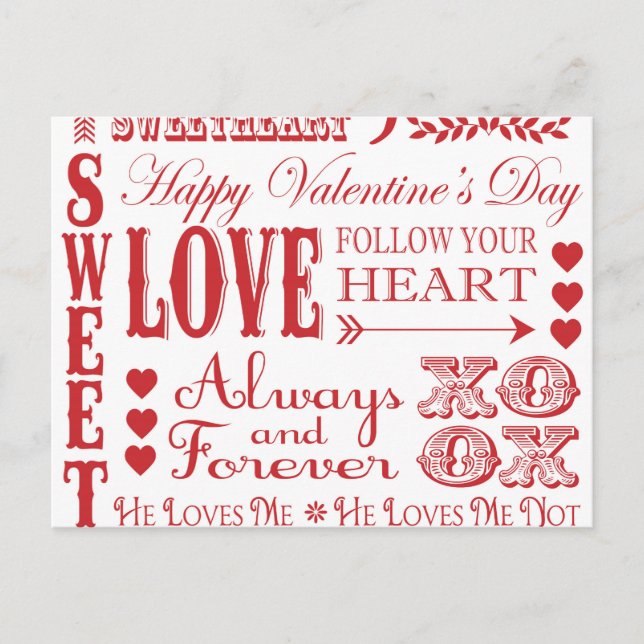 Postal Festiva Palabra vintage moderna Valentine Love collage (Anverso)