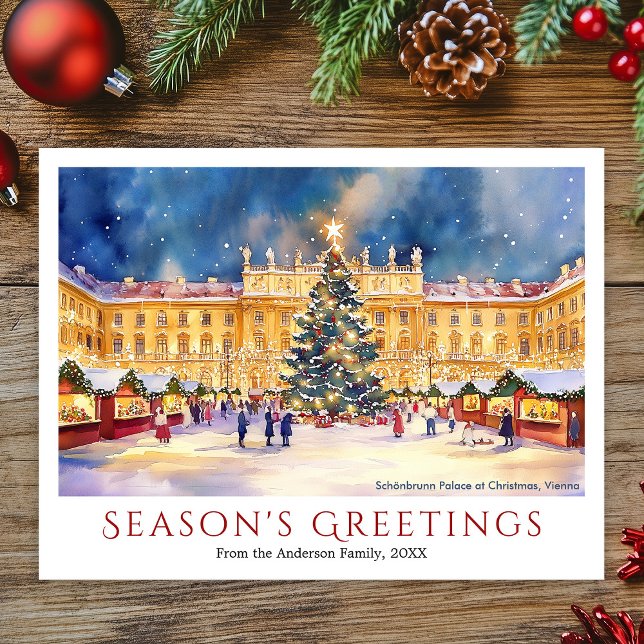 Postal Festiva Palacio de Schönbrunn en Navidades Viena (Watercolor Schönbrunn Palace at Christmas Vienna Holiday Postcard)