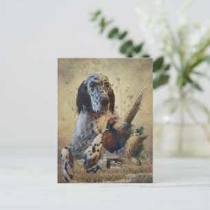 Postal Festiva Palangrería inglesa con faisanes, arte