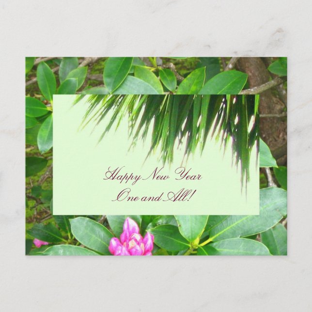 Postal Festiva Palm Tree y Rhododendron New Year Postcard (Anverso)