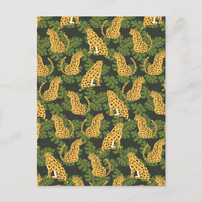 Postal Festiva Palmas de la jungla de leopardo salvaje tropical d (Anverso)