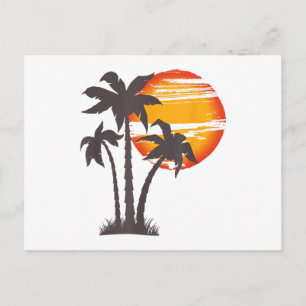 Postal Festiva Palmera Playa Océano Verano Vacaciones Atardecer P