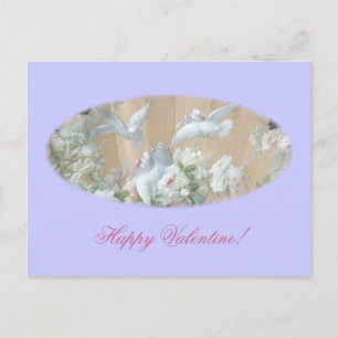 Postal Festiva palomas y rosas