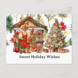 Postal Festiva Panadería de gatos Navidades para los amantes del