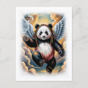 Postal Festiva Panda Ángel Jamaicano en el cielo sobre un fondo B