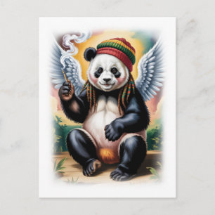 Postal Festiva Panda Ángel Jamaicano toma un descanso en un Blanc