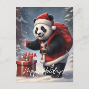 Postal Festiva Panda Bear Santa