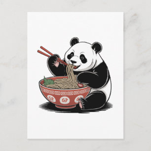 Postal Festiva Panda Comer Ramen Estilo Retro Japonés Ukiyo-e