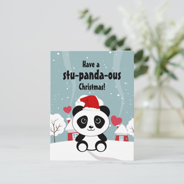 Postal Festiva Panda De Bebé Cuto En Gris De Nieve De Invierno (Anverso de pie)