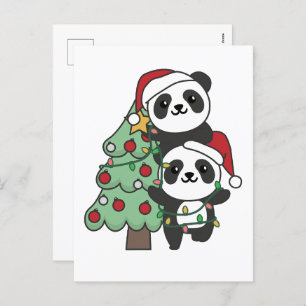 Postal Festiva Panda Navidades navideños Animales Pandas