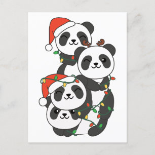 Postal Festiva Panda Navidades navideños Animales Pandas Holi