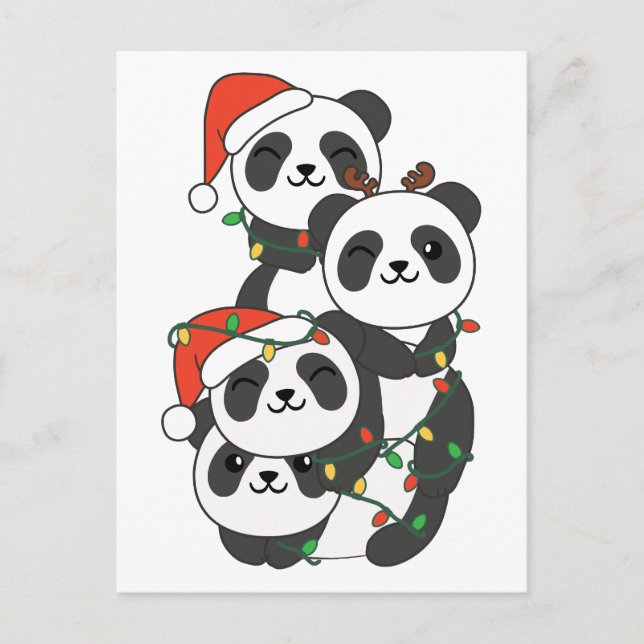 Postal Festiva Panda Navidades navideños Animales Pandas Holi (Anverso)