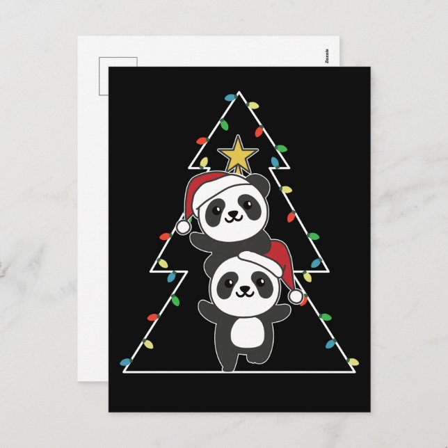 Postal Festiva Panda Navidades navideños Animales Pandas Holi (Anverso / Reverso)