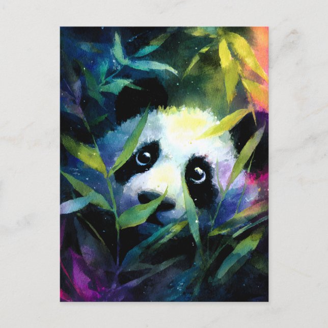Postal Festiva Panda Peeking Bamboo Watercolor (Anverso)