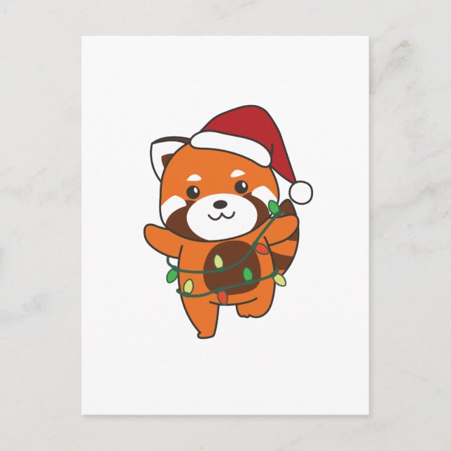 Postal Festiva Panda Rojo Navidades Animales De Invierno Pandas R (Anverso)