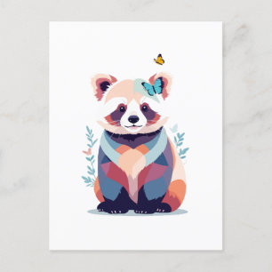Postal Festiva Panda Rojo Vector Pintura Adorable Diversión Repro