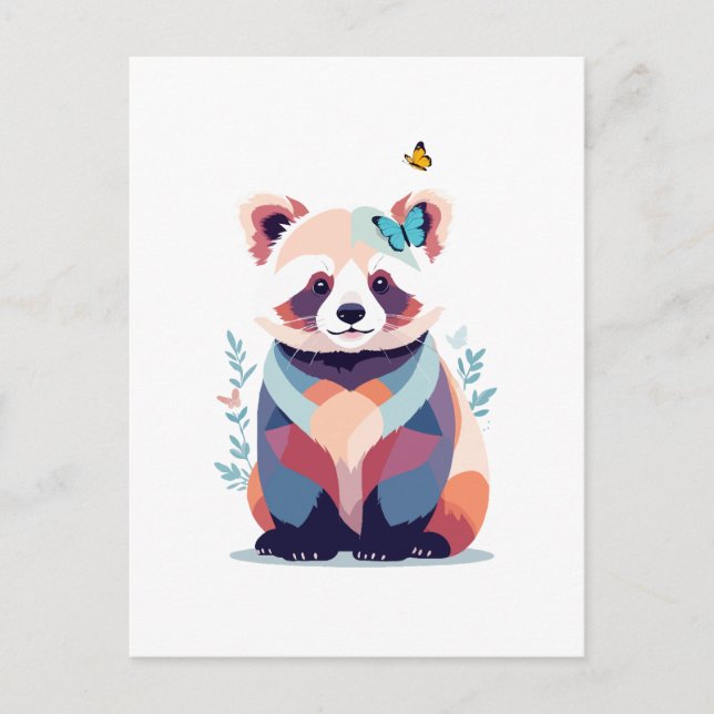 Postal Festiva Panda Rojo Vector Pintura Adorable Diversión Repro (Anverso)