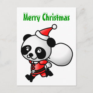 Postal Festiva Panda Santa Postcard