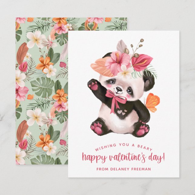 Postal Festiva Panda Tropical Beary Happy Postcard Size Valentine (Anverso / Reverso)