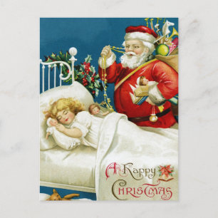 Postal Festiva Papá nodriza visita a un niño en la víspera de los