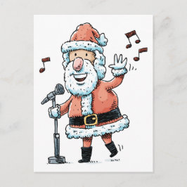 Postal Festiva Papá Noel cantante