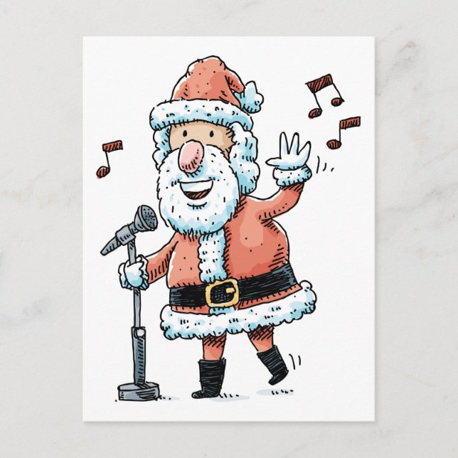Postal Festiva Papá Noel cantante (Anverso)