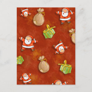 Postal Festiva papá noel caprichoso y patrón de regalos