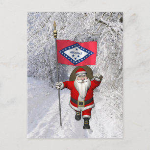 Postal Festiva Papá Noel con insignia de Arkansas