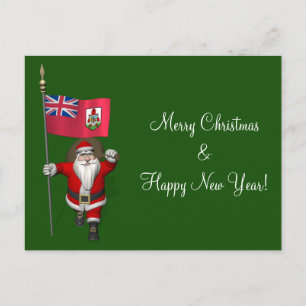 Postal Festiva Papá Noel con insignia de Bermudas