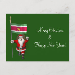 Postal Festiva Papá Noel con la bandera de Suriname