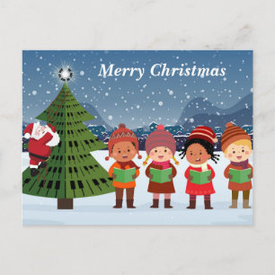 Postal Festiva Papá Noel con niños 