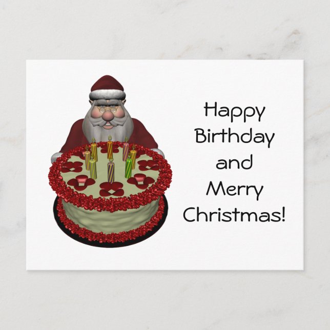Postal Festiva Papá Noel con pastel de cumpleaños (Anverso)