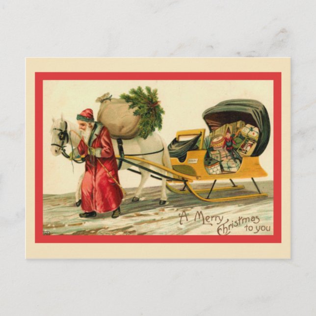 Postal Festiva Papá Noel con su carro (Anverso)