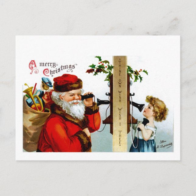 Postal Festiva Papá Noel con teléfono (Anverso)