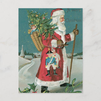 Postal Festiva Papá Noel de la Vintage en la Nieve