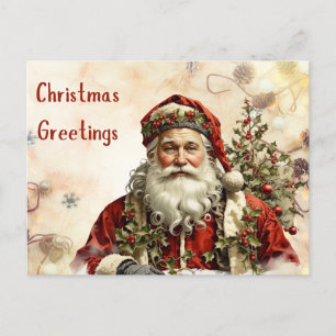 Postal Festiva Papá Noel de Navidad, Holly Berry