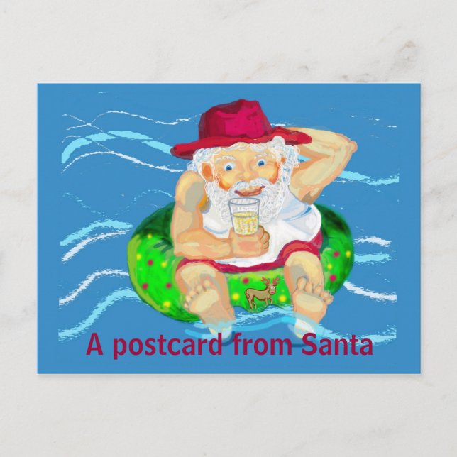 Postal Festiva Papá Noel de vacaciones (Anverso)