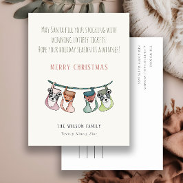 Postal Festiva Papá Noel Divertido Llena Calcetines Con Lotería D