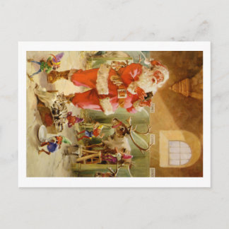 Postal Festiva Papá Noel en sus establos del reno de Polo Norte