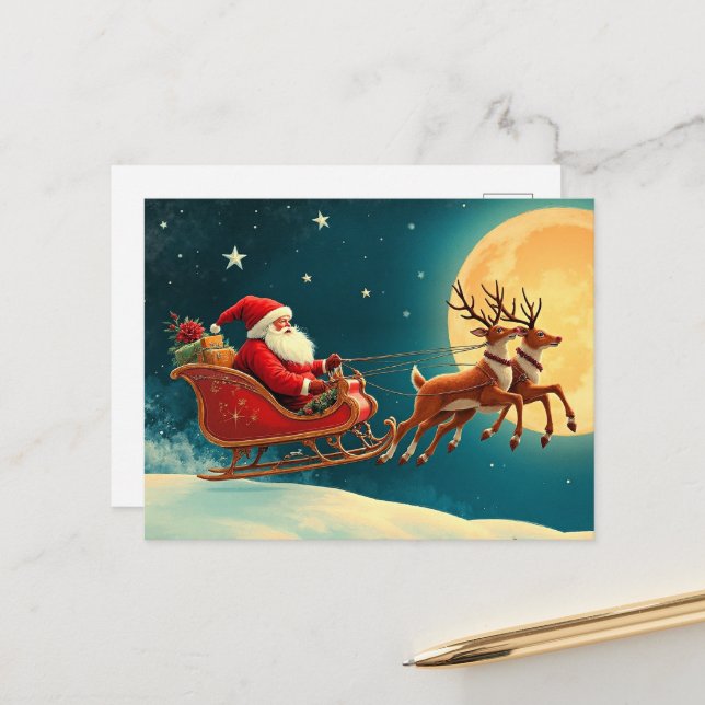 Postal Festiva Papá Noel en trineo (Anverso/Reverso In Situ)