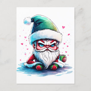 Postal Festiva Papá Noel enojado con una copa de café