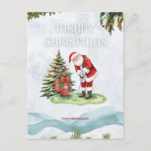 Postal Festiva Papá Noel golfista jugando golf en Minnesota en ve