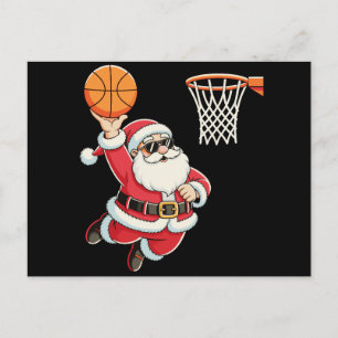 Postal Festiva Papá Noel haciendo una volcada de baloncesto Navid