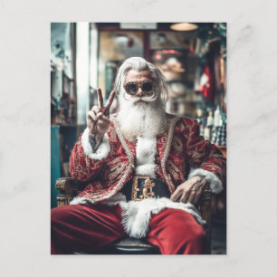Postal Festiva Papá Noel Hipster Hace una Pose de Paz en Vibracio